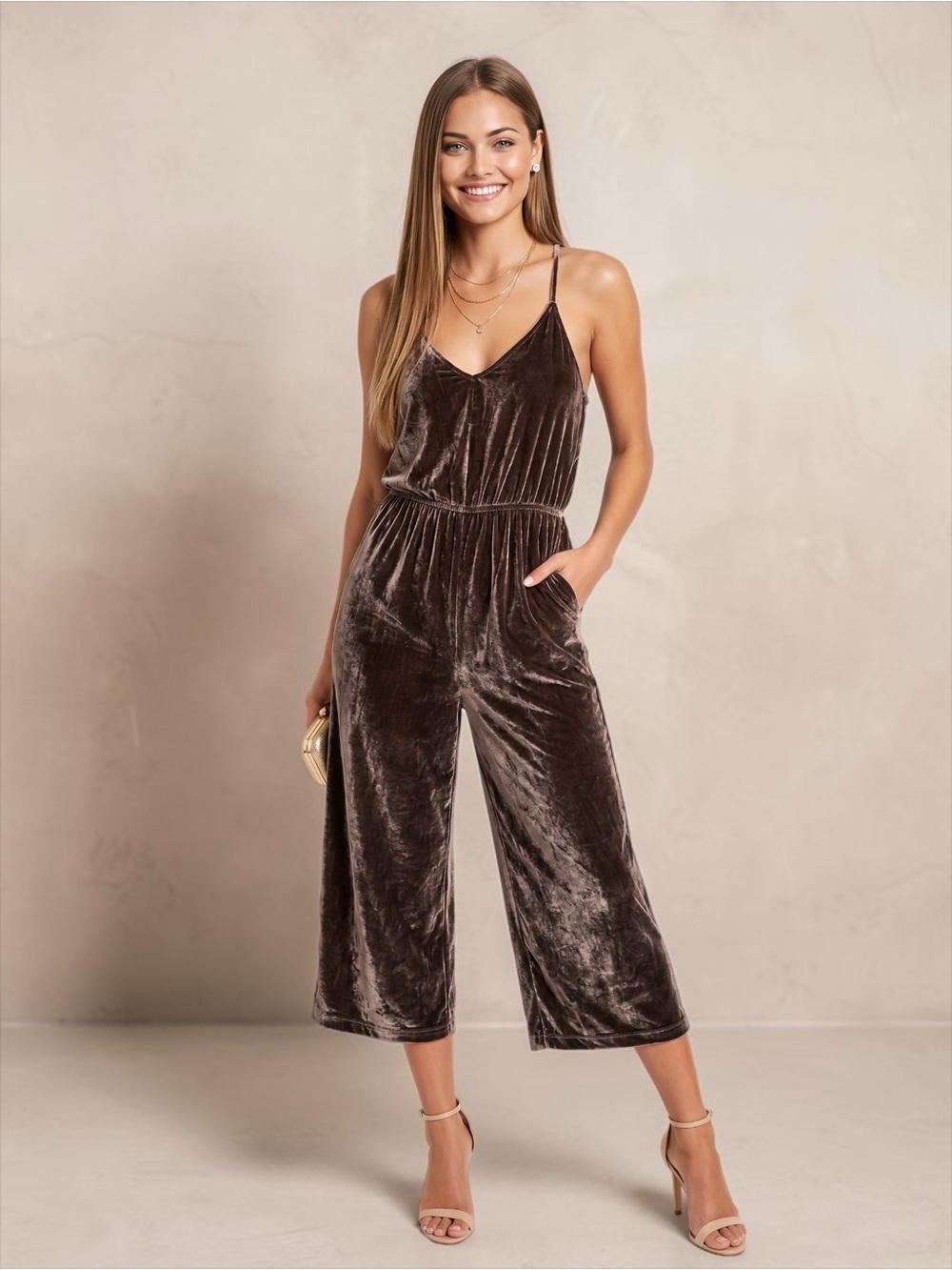 🌻Madewell Gray Velvet Cami Jumpsuit Spaghetti Strap Relaxed Wide Leg Size 4